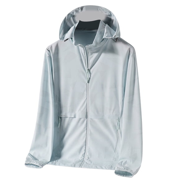 Xfvqtps Mens Light Jacket Cooling Sun Protection Hoodie Full Zip up Print Breathable Summer Shirt for Fishing Hiking Athletic Running Blue
