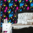 thumbnail image 2 of Neon Peel and Stick Wallpaper Colorful Paint Splatter Abstract Art Black Wall Mural 23.6in x 9.8ft Self Adhesive Removable Wall Paper Renter Friendly Wallpaper for Man Cave Nursery Bedroom Cabinets, 2 of 8