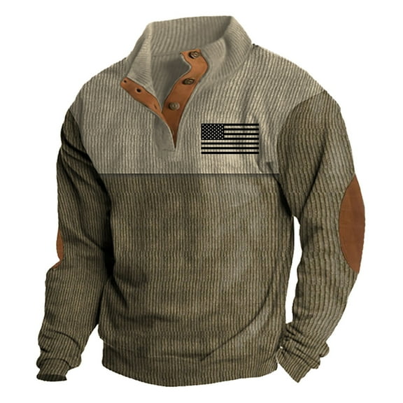 LIUJUNSHOP Men's Heavyweight Crewneck Sweatshirt Men's Flag Print Casual Stand Collar Long Sleeve Corduroy