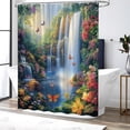 thumbnail image 2 of Waterfall Shower Curtain Rustic Floral Butterfly Forest Tropical Green Plant Lake Spring Garden Nature Landscape Bathroom Decor Set with Hooks-72"W x 96"L (Pack of 1), 2 of 7