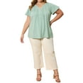 thumbnail image 3 of GRACE & GRANDEUR Women's Plus Size Easter Tops Pintuck Front Ruffle Sleeve Blouse Button Notch Neck Dressy Casual Tunic Shirt 4X Green, 3 of 7