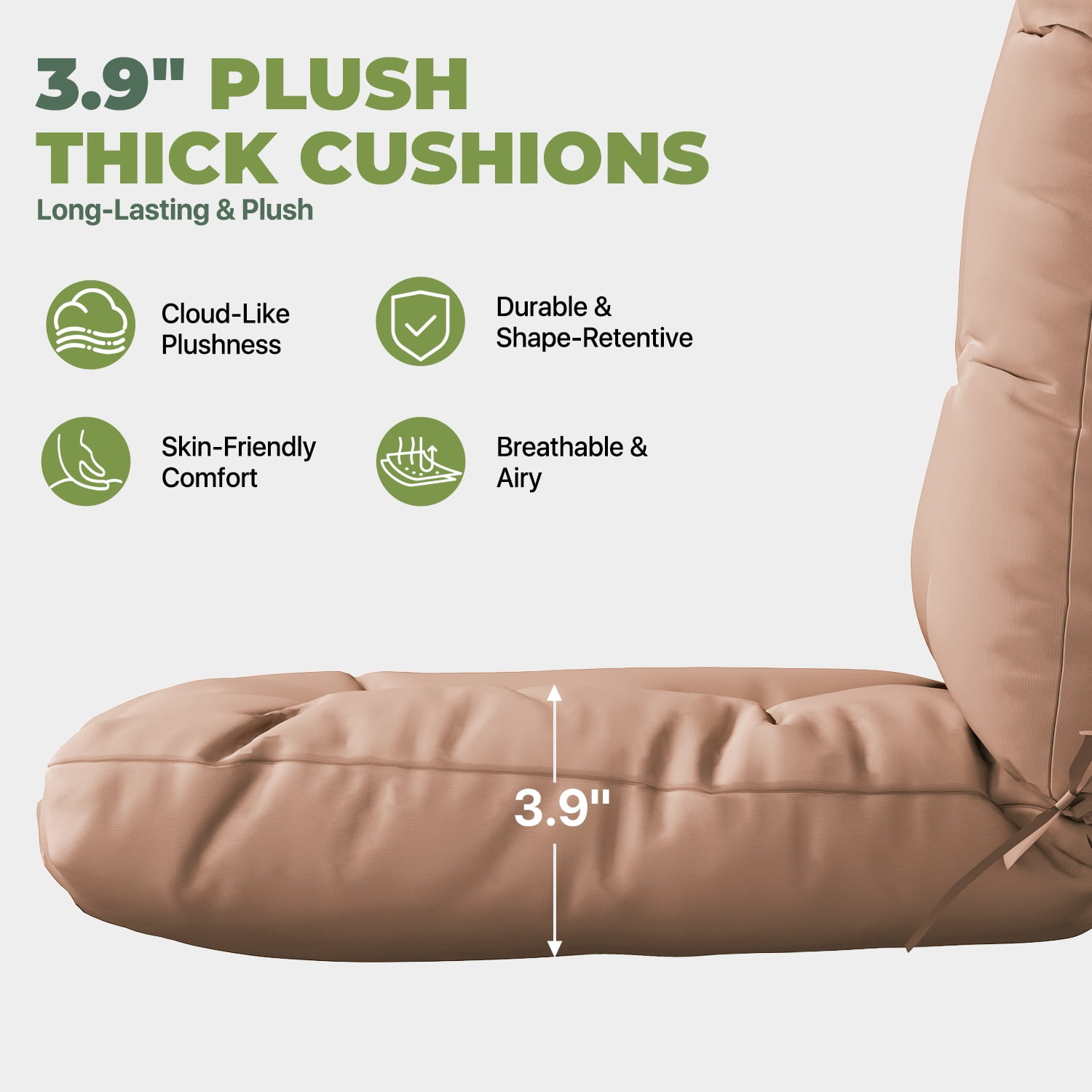 BaPiPro High Back Outdoor Chair Cushions Khaki Set of 2 Water-Resistant Polyester with Ties No Assembly Patio Poolside