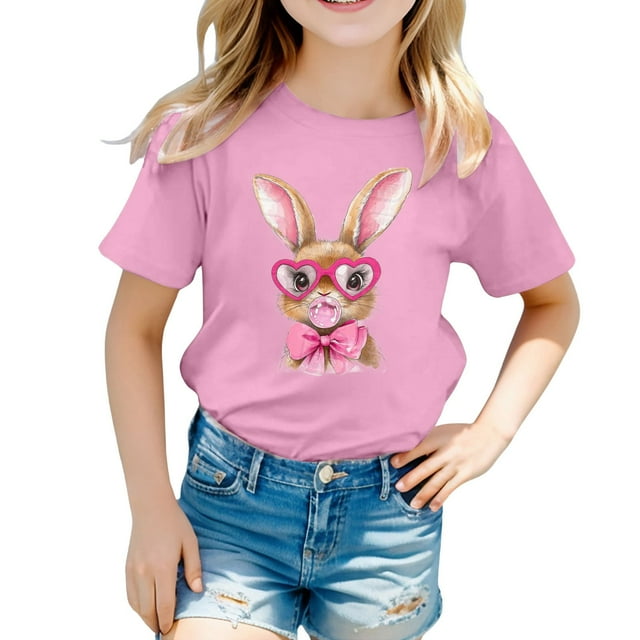 XDZJLR Hauts pour Filles Enfants Graphique de Pâques Coupe Ample Décontractée Manches Courtes Col Rond pour Garçons 3-4 Ans
