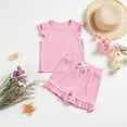 thumbnail image 6 of ZACPNCV Toddler Girls Summer Short Sets Cotton Rib Knit Outfits Short Ruffle Cap Sleeve Tees T-Shirt Tank Tops and Skorts 2PC Sets Pink 7-8 Years, 6 of 8