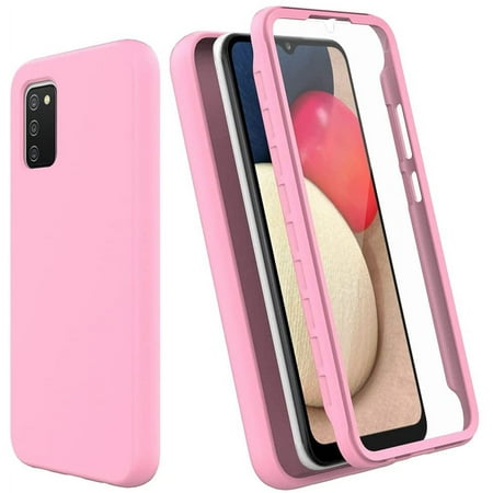 For Samsung Galaxy A02S Case with Built-in Screen Protector,Rugged PC Front Cover + Soft TPU Non-Slip Cover, Shockproof Full-Body Protective Case Cover - Pink