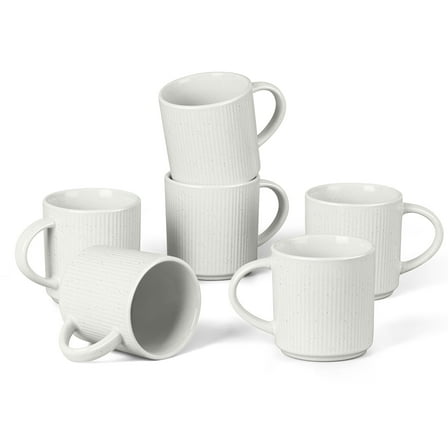 Vesteel Ceramic Coffee Mug Set of 6, 12 Ounce Porcelain Stoneware Mug with Handles, Catering Coffee Cups for Coffee, Tea, Hot Cocoa, Milk, Microwave and Dishwasher Safe, Speckled White