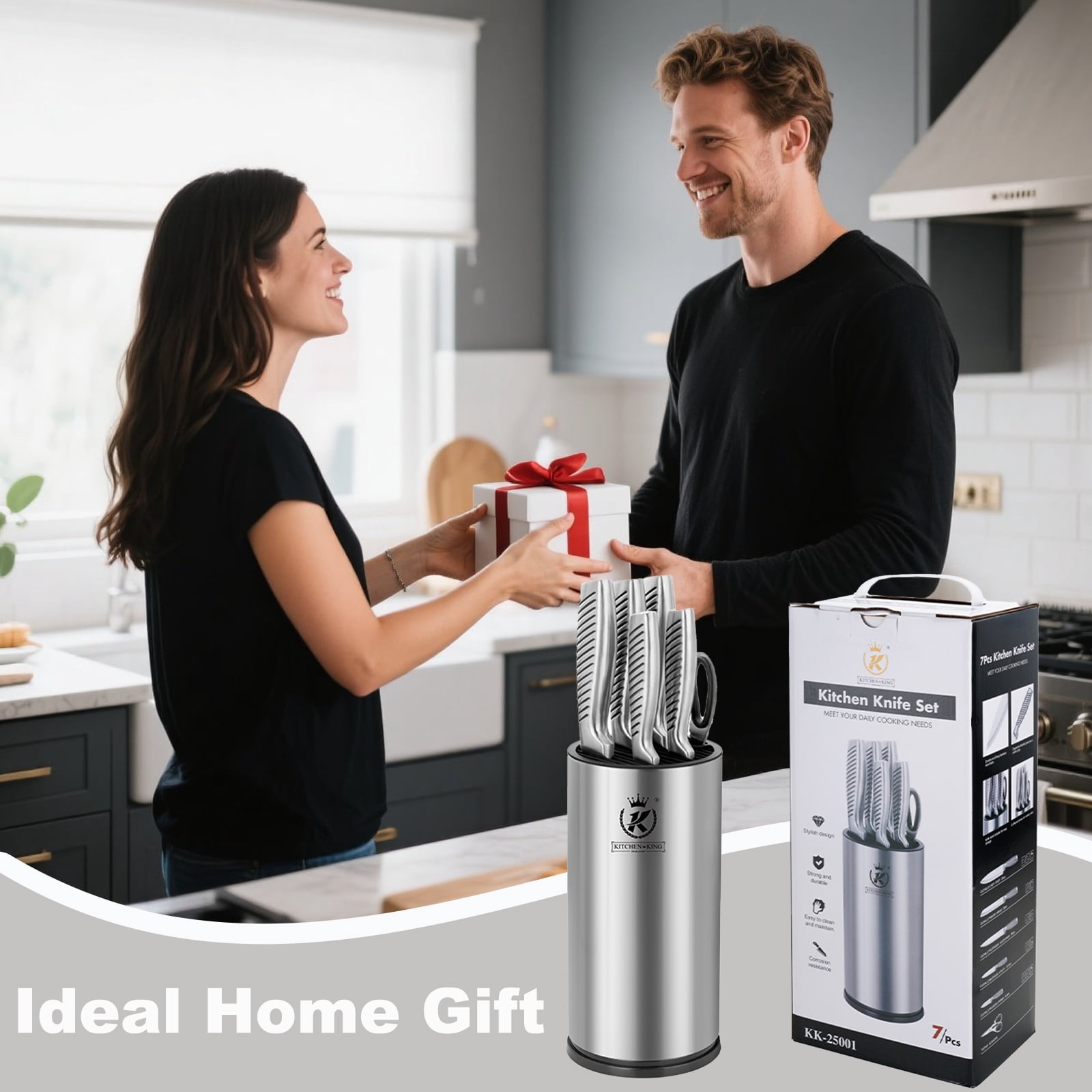 Kitchen Knife Set, 7-Piece Compact Knife Block Set with Universal Knife Block, Sharp Stainless Steel Chef Knife Set for Home Apartment Restaurant, Kitchen Knives Set Gifts for Men Women
