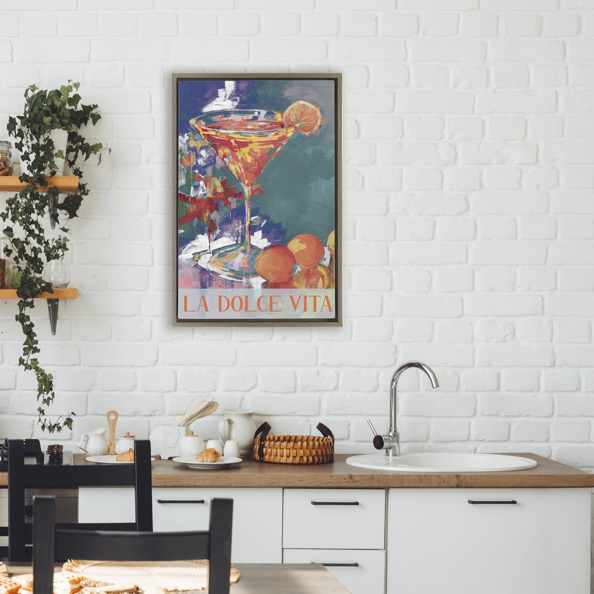 Stupell Industries Citrus Cocktail on Blue Brown Framed Floater Canvas Wall Art, design by Jane Slivka