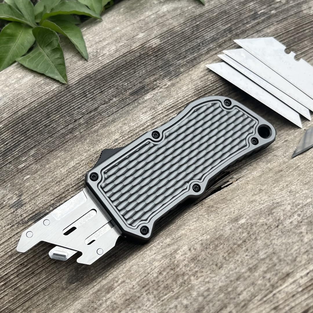 ABCISI Retractable Box Cutters Utility Knife, Replaceable Blade Pocket Knife With Clip, With 5pcs Spare Blades, Lightweight Aluminum Handle for Outdoor And Indoor EDc, Camping & Survival