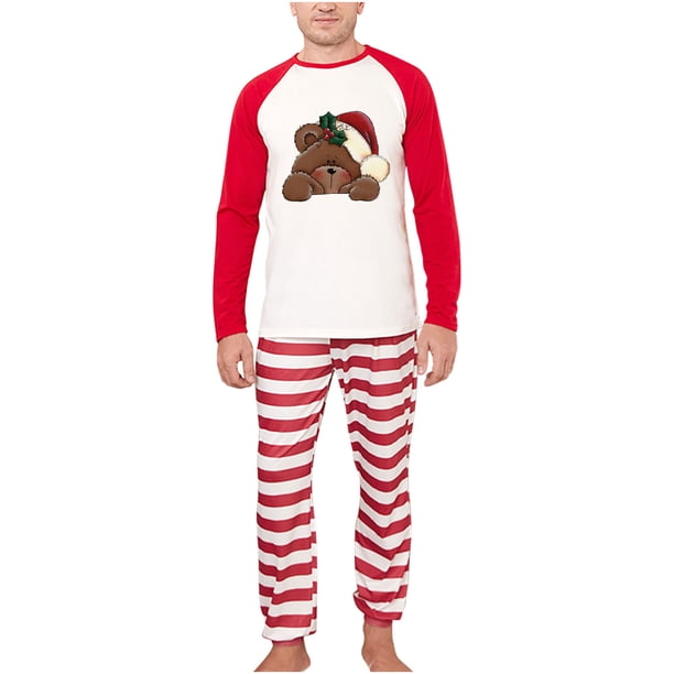 Traje de Navidad cálido para padres e hijos Costura a rayas Ropa para el hogar Pijamas Pantalones de manga larga Conjunto de dos piezas (papá) Fridja nalpqowj26516