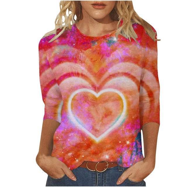 QTOCIO 3/4 Hauts à Manches pour Femmes, Hauts d'Été à Manches 3/4 pour Femmes, T-Shirts de Mode Décontractés Col Rond Manches 3/4 T-Shirt Ample Blouses pour Dames