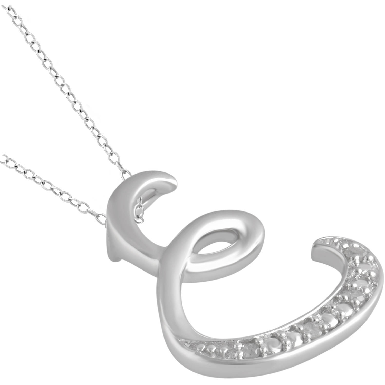 Diamond Accent Sterling Silver "E" Initial Pendant, 18" Chain