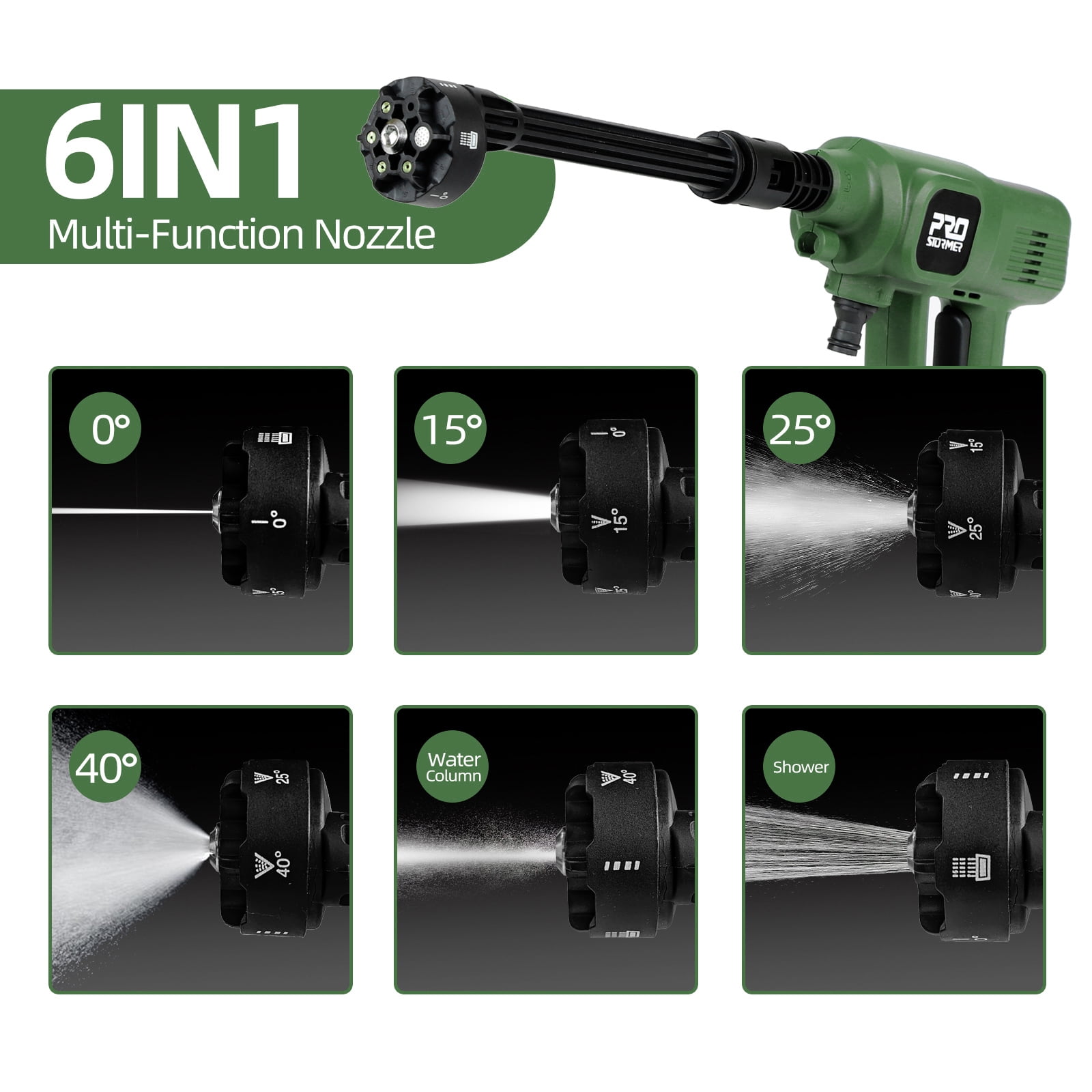 Power Pressure Washer, 1.2GPM Cordless Portable Washer with 2PCS 3000 mAh Battery, 6-in-1 Nozzle, Foam Pot, 16.4Ft Water Pipe for Cleaning & Watering
