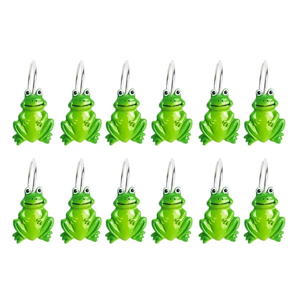 Shower Curtain Hooks, Set of 12 Green Frog Decorative with Rust Stainless 