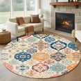 thumbnail image 2 of Boho Morocco Large Area Rugs for Bedroom Living Room, Soft Non Slip Carpet Bedside Rug, Retro Farmhouse Ethnic Neutral Aesthetic Round Floor Cover Kitchen Accent Rug 6' for Dining Room/Office, 2 of 9