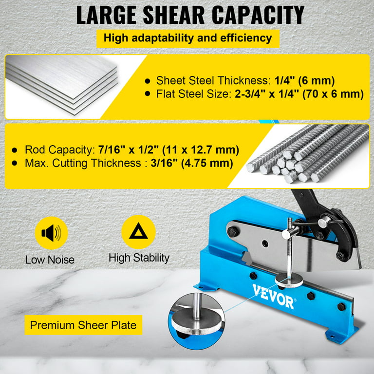 VEVOR Hand Plate Shear 12,Manual Metal Cutter Cutting Thickness1/4 Inch  Max,Metal Steel Frame Snip Machine Benchtop 1/2 Inch Rod,for Shear Carbon