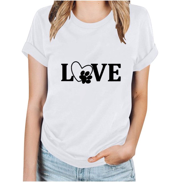 Fiudx Ofertas Flash Artículos En Oferta Camiseta Informal de Manga Corta con Cuello Redondo y Estampado Informal a La Moda para Mujer