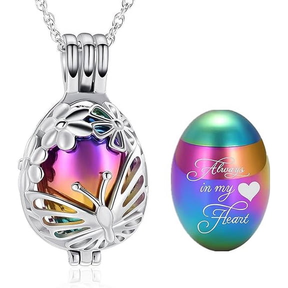 Hollow Butterfly Cremation Jewelry Teardrop Butterfly Urn Necklace for Ashes Memorial Locket Urn Pendant Necklace Hollow Mini Keepsake Urn for Women Men