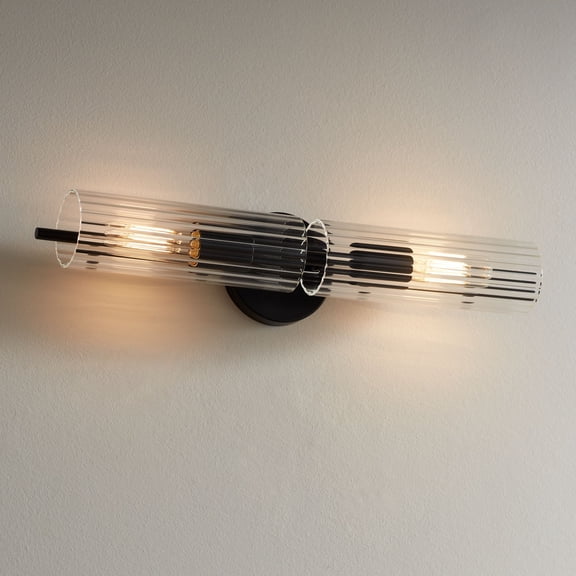 Possini Euro Design Possini Euro Taurus 22"W Matte Black Fluted Glass 2-Light Bath Light