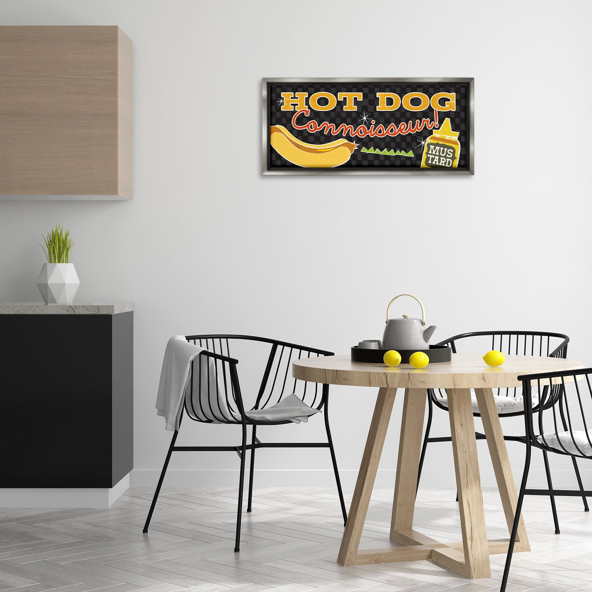 Stupell Industries Hot Dog Connoisseur Food & Beverage Painting Gray Floater Framed Canvas Art Print Wall Art, 31 x 14
