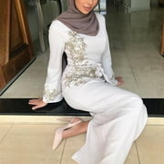 Aellinatey Women Muslim Dubai Abaya Long Sleeve Maxi Dress Floral Lace Beading Hijab Kaftan