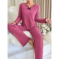 thumbnail image 7 of Women's 2 Piece Lounge Set Ribbed Pajamas Set Long Sleeve Sleepwear Fall Winter Loungewear Outfits Matching Clothes, 7 of 7