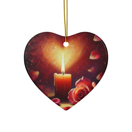 Ornament Romantic Candlelight and Roses Heart Ornament - Printed on Ceramic 3PCS