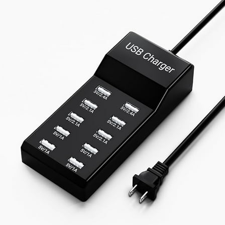 0829 USB Charging Station 50w10A 10-Port Charger, Multiport Charger Hub, Compatible with iPhone, Galaxy, iPad Tablet, and Other Devices（Black）