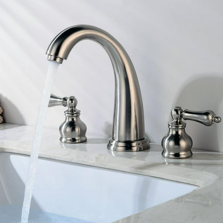 Ubesgoo Two Handle Widespread Matte Bathroom Sink Faucet With Pop Up Drain Stopper Assembly With Lift Rod And Overflow