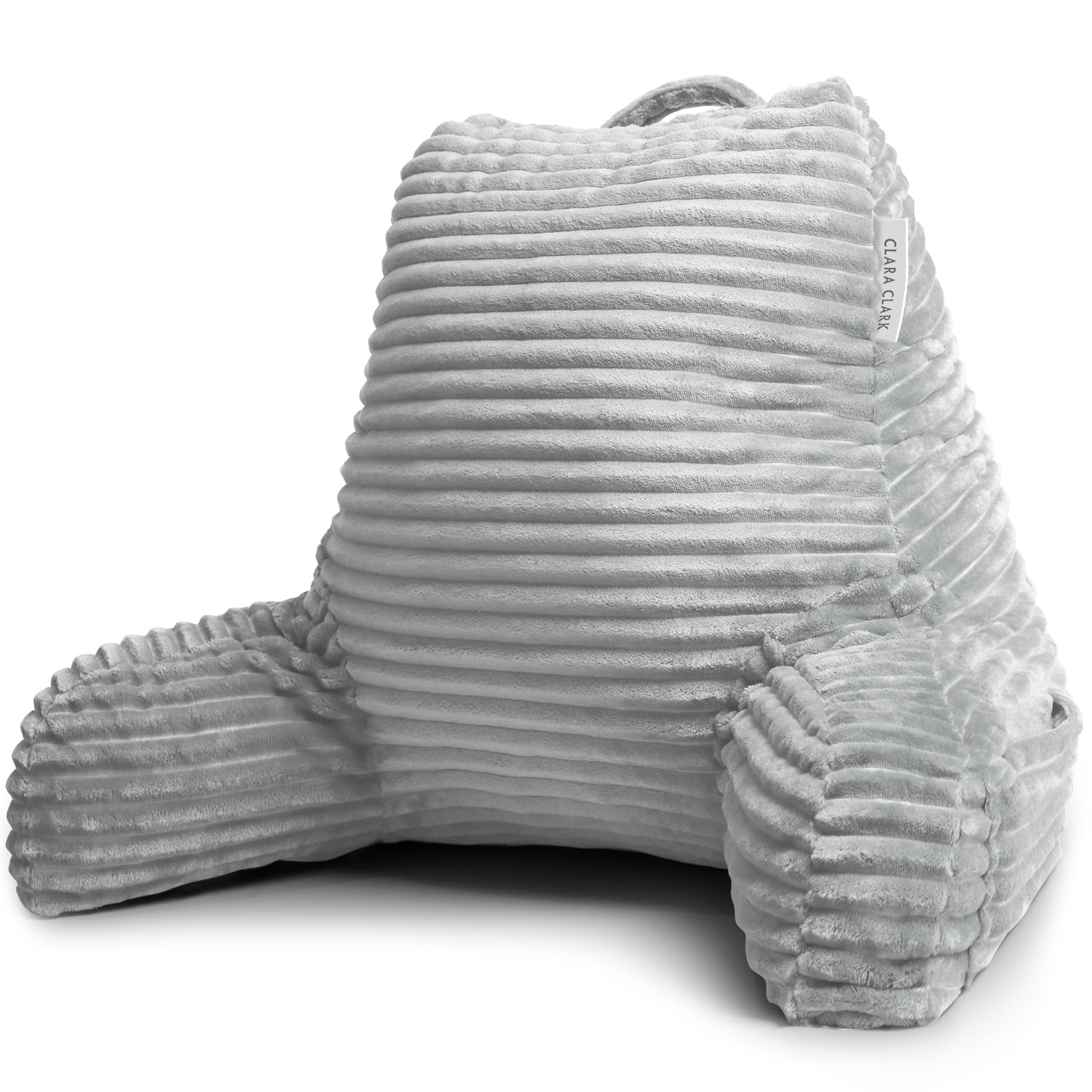 Clara Clark Backrest with Arms and Pockets- Premium Shredded Memory Foam, Medium, Silver
