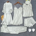 thumbnail image 4 of Women's Ice Silk Sexy 5-Piece Set - Long Sleeve Thin Plus Size Bathrobe & Sleepwear, Gray, XL, 4 of 4