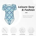 thumbnail image 6 of Naloa Blue Fish Scale Texture Women's Short-Sleeved Onesie, One-Piece Swimsuit for Parties, dates, clubs - Small, 6 of 9