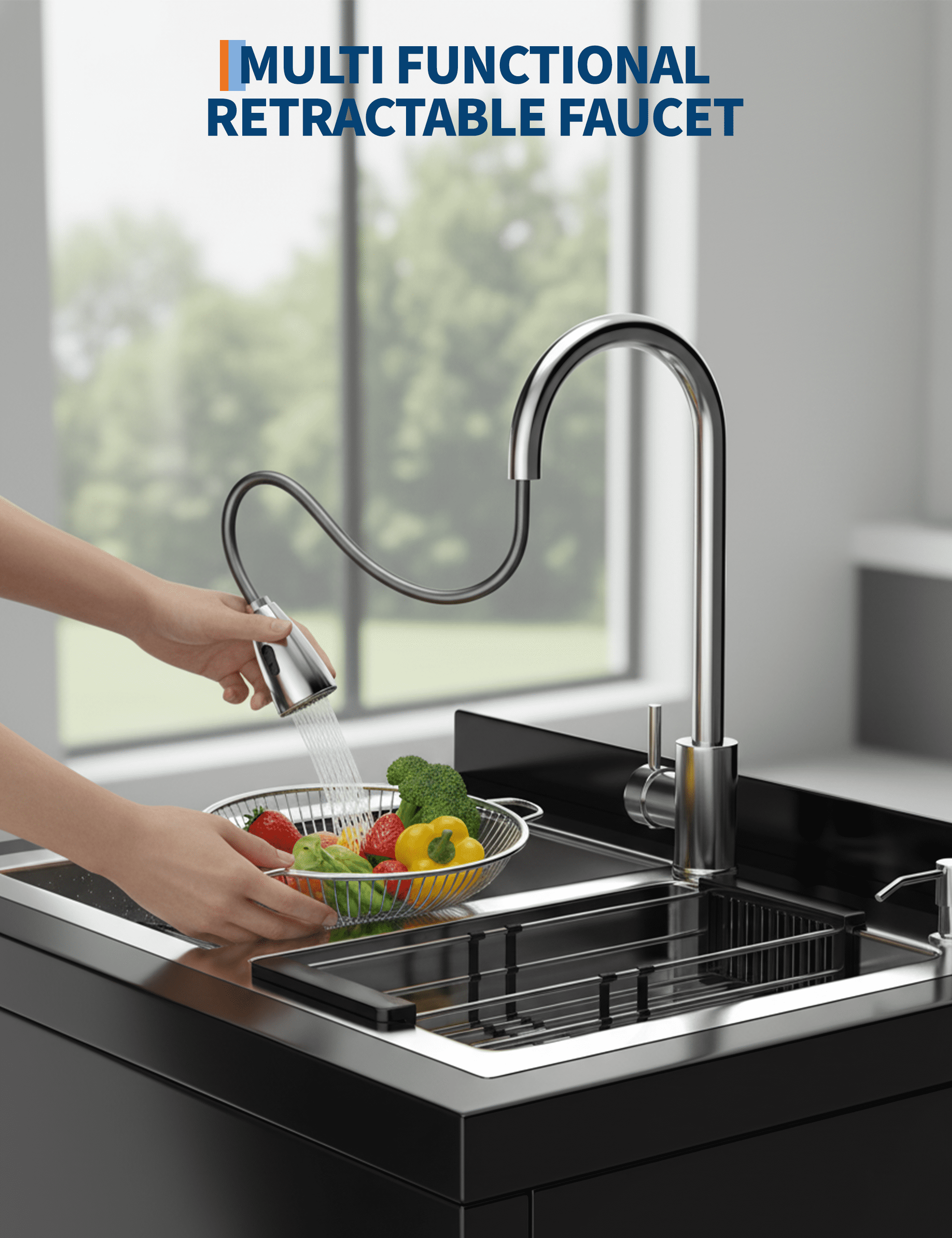 31.1" W x 22" D x 37.8" H Heavy-Duty Freestanding Utility Sink – Stainless Steel Commercial Basin with Pull-Out Faucet