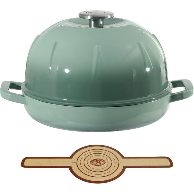 Davivy 10" Cast Iron Sourdough Bread Pan, 5qt Dutch Oven for Sourdough Baking, Cast Iron Bread Oven Baker with Lid - Light Green