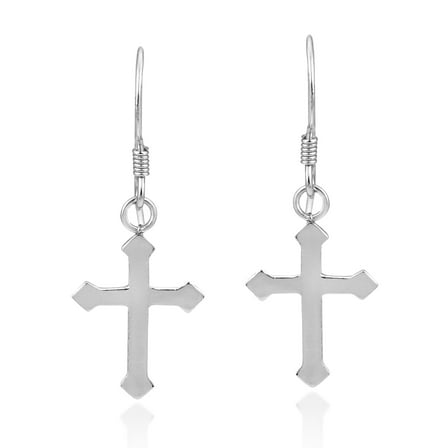 AeraVida Traditional Sterling Silver Gothic Cross Dangle Earrings | Classic Sterling Silver Dangle Earrings | Earrings for Unisex | Cross Dangle Earrings | Casual Dangle Earring for Unisex | Religious