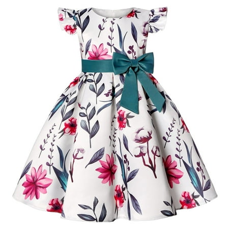 

Girls Dresses Summer Kids Toddler Baby Spring Summer Print Ruffle Sleeveles Wednesday Gifts For Party Princess Formal Dress