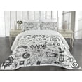 thumbnail image 3 of Ambesonne Video Games Quilted Coverlet 3 Pcs, Sketch Style Gaming, King Size, Black White, 3 of 5