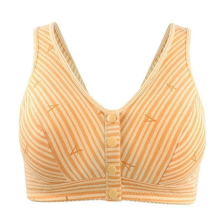 Crunowin Women s Casual Front Closure Comfort Bra  Wire Free Striped Plus Size Breathable Lingerie Everyday Underwear Orange XL42/95