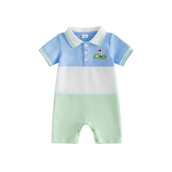 BemeyourBBs Newborn Baby Boys Golf Outfits Rompers Golf Embroidered Turn Down Collar Button Short Sleeve Bodysuits Jumpsuits Infant Summer Clothes