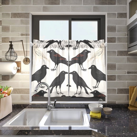 Crows Kitchen Curtains Half Tier Curtain 2 Rod Pockets Bathroom Bedroom Cupborad Living Room 27"x24"