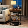 thumbnail image 4 of Finmind Industrial Round Side Table, Rustic Brown Nightstand & End Table with Storage, 19.68" L x 19.68" W x 25.59" H, 4 of 7