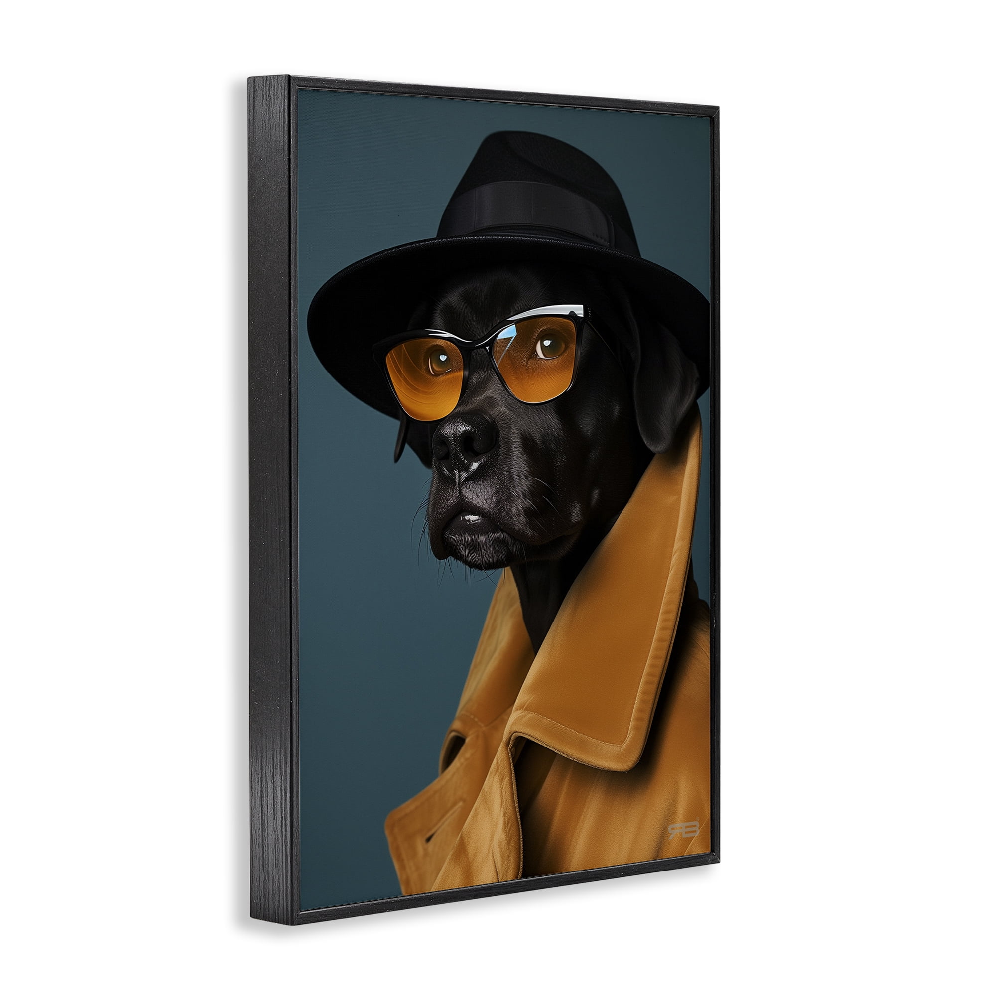 Stupell Industries Black Dog in Suit Animals & Insects Painting Black Framed Art Print Wall Art, 16 x 24