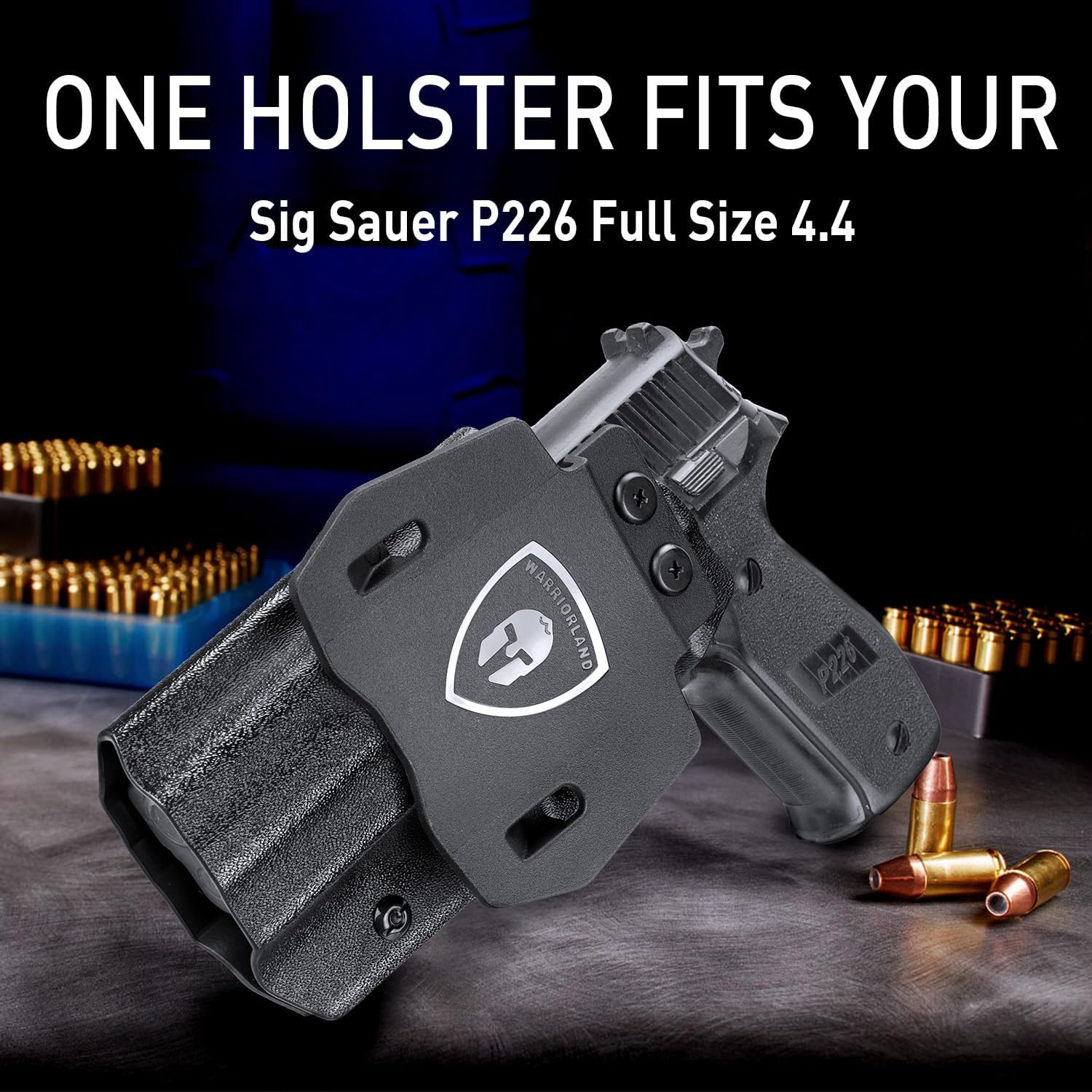 Sig P226 Holster OWB Kydex Holster Optics Cut: Sig Sauer P226 Full Size 4.4'' Pistol, Outside Waistband Open Carry P226 Holster with 1.75 Inch Paddle, Adj. Retention, Right Hand