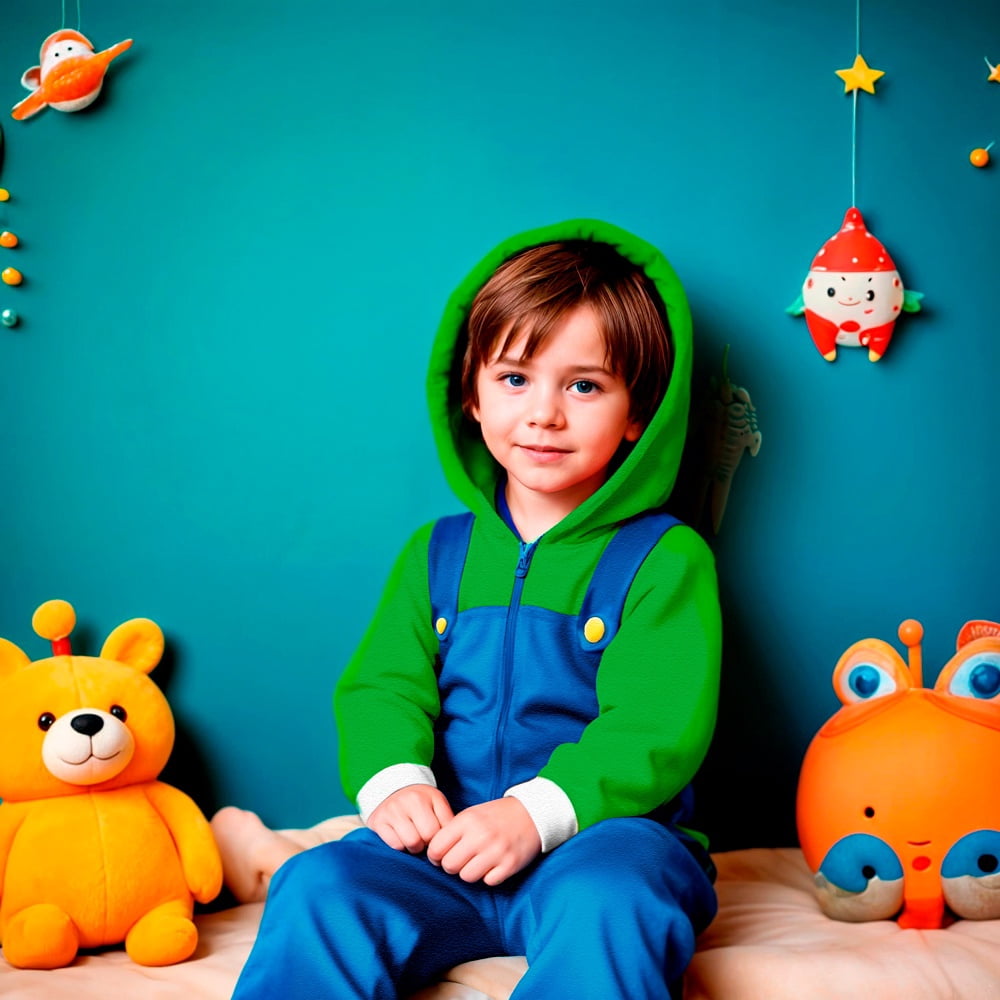 Nintendo Super Mario Brothers Boys Long Sleeve Onesie Zip Coverall with Hoodie Mario & Luigi Cosplay Zip Up Onesie (Size 4-16)