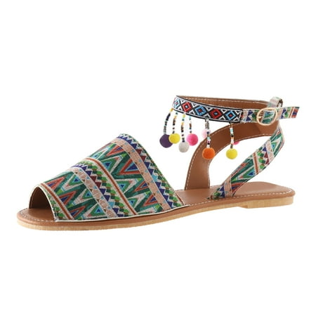 

CLZOUD Women Outdoor Sandals Green Women Summer Color Beach Buckle Strap Casual Open Toe Flat Soft Bottom Breathable Shoes Sandals 38