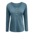 thumbnail image 5 of Holzkary Womens Long Sleeve Henley Shirts Ribbed Button Down Casual Tunic Tops Women's Knit Tops Casual Long Sleeve Blouses Slim Fit Button Down V Neck Shirt Blue L, 5 of 5