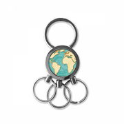 Earth Blue Ocean Yellow World Stainless Steel Metal Key Holder Chain Ring Keychain