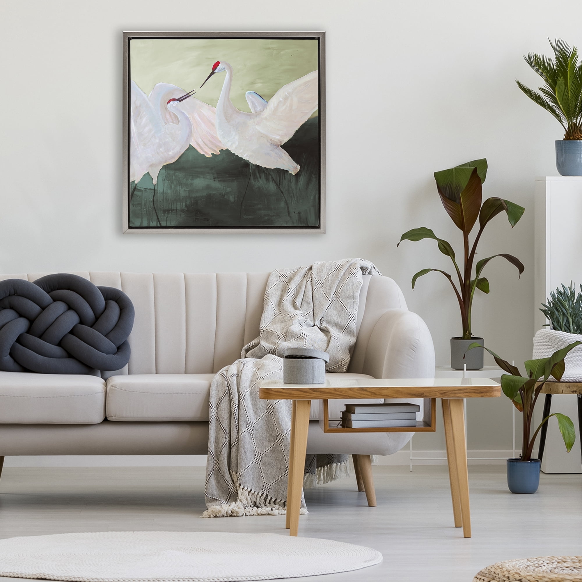 Stupell Industries White Sandhill Cranes Gray Framed Floater Canvas Wall Art, design by Robin Maria