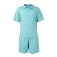 thumbnail image 6 of Men'S Breathable Collared Polo Shirt Short Sleeve And Elastic Waist Drawstring Shorts Set Casual Athletic Tracksuits For Summer Outdoor,Light Blue,L, 6 of 7