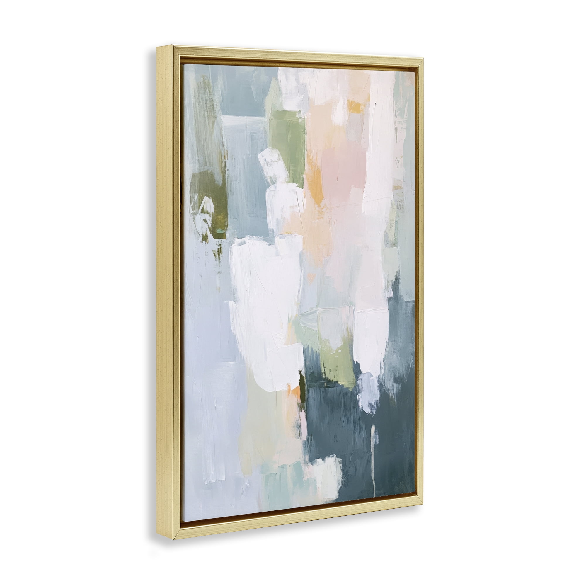 Stupell Industries Abstract Pastel Brushstroke Composition Gold Framed Floater Canvas Wall Art, design by Petal Prints Design